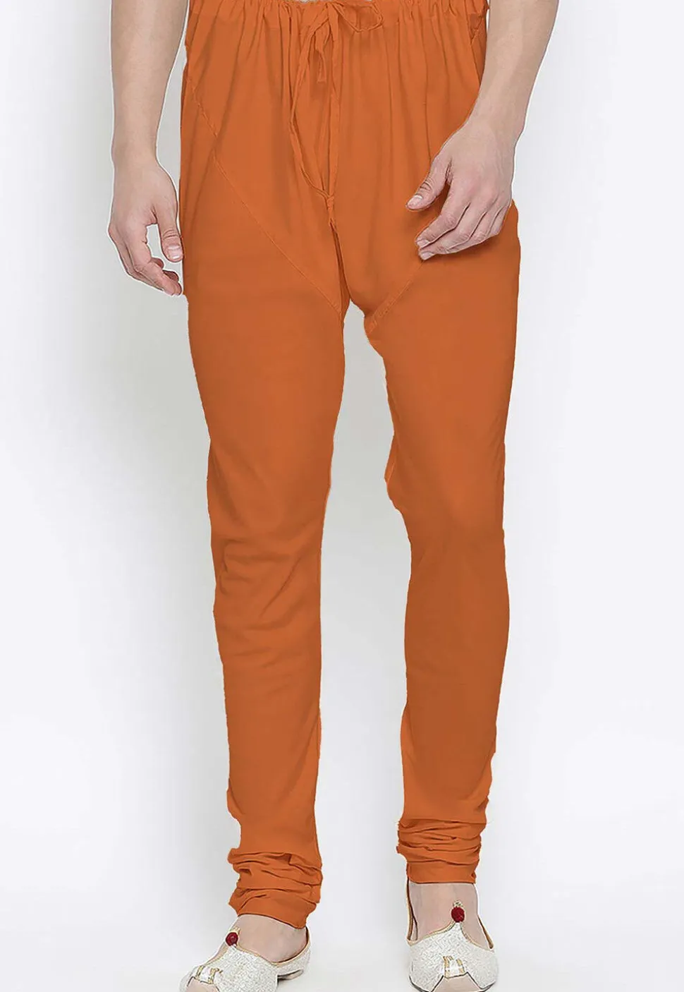 Solid Color Cotton Churidar in Orange