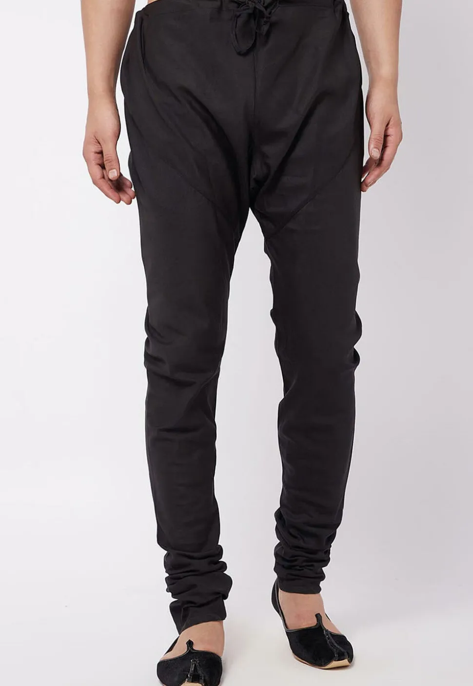 Solid Color Cotton Churidar in Black