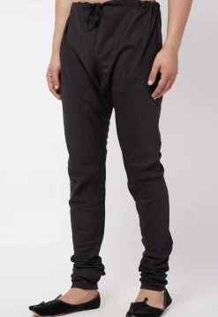 Solid Color Cotton Churidar in Black