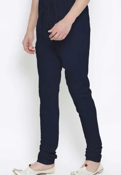 Solid Color Cotton Churidar in Navy Blue