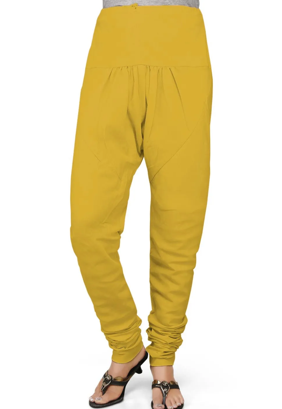 Solid Color Cotton Churidar in Yellow