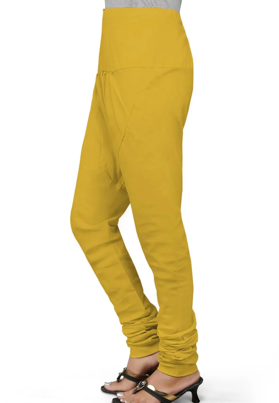 Solid Color Cotton Churidar in Yellow