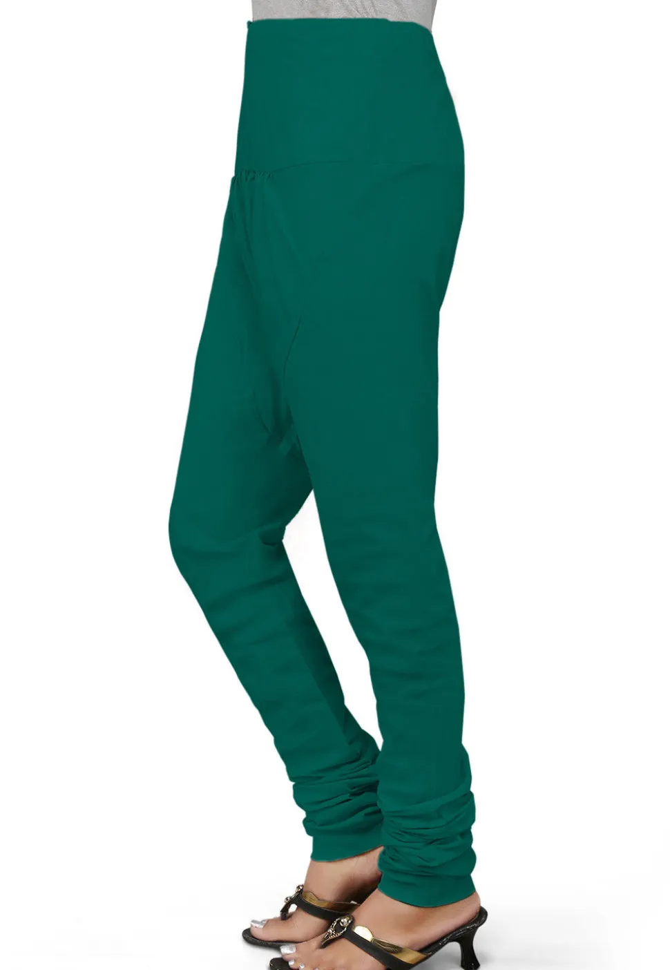 Solid Color Cotton Churidar in Teal Green