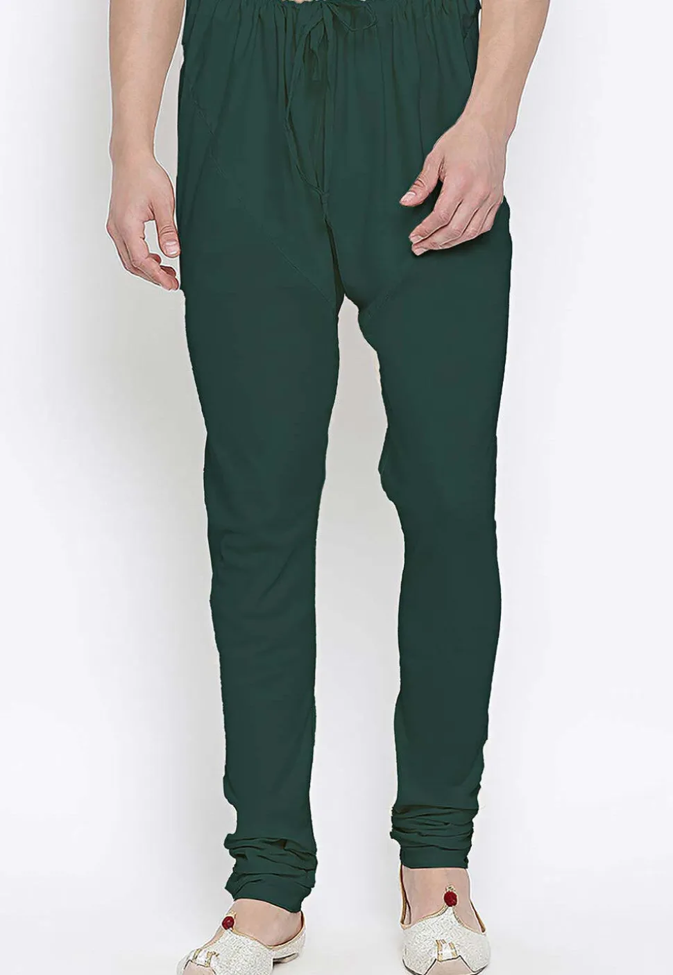 Solid Color Cotton Churidar in Dark Green