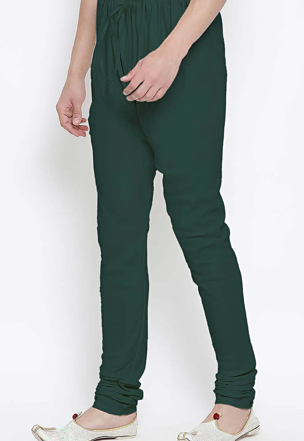 Solid Color Cotton Churidar in Dark Green