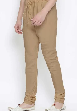 Solid Color Cotton Churidar in Light Brown