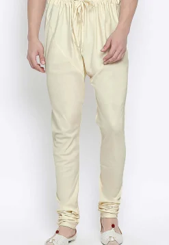 Solid Color Cotton Churidar in Off White