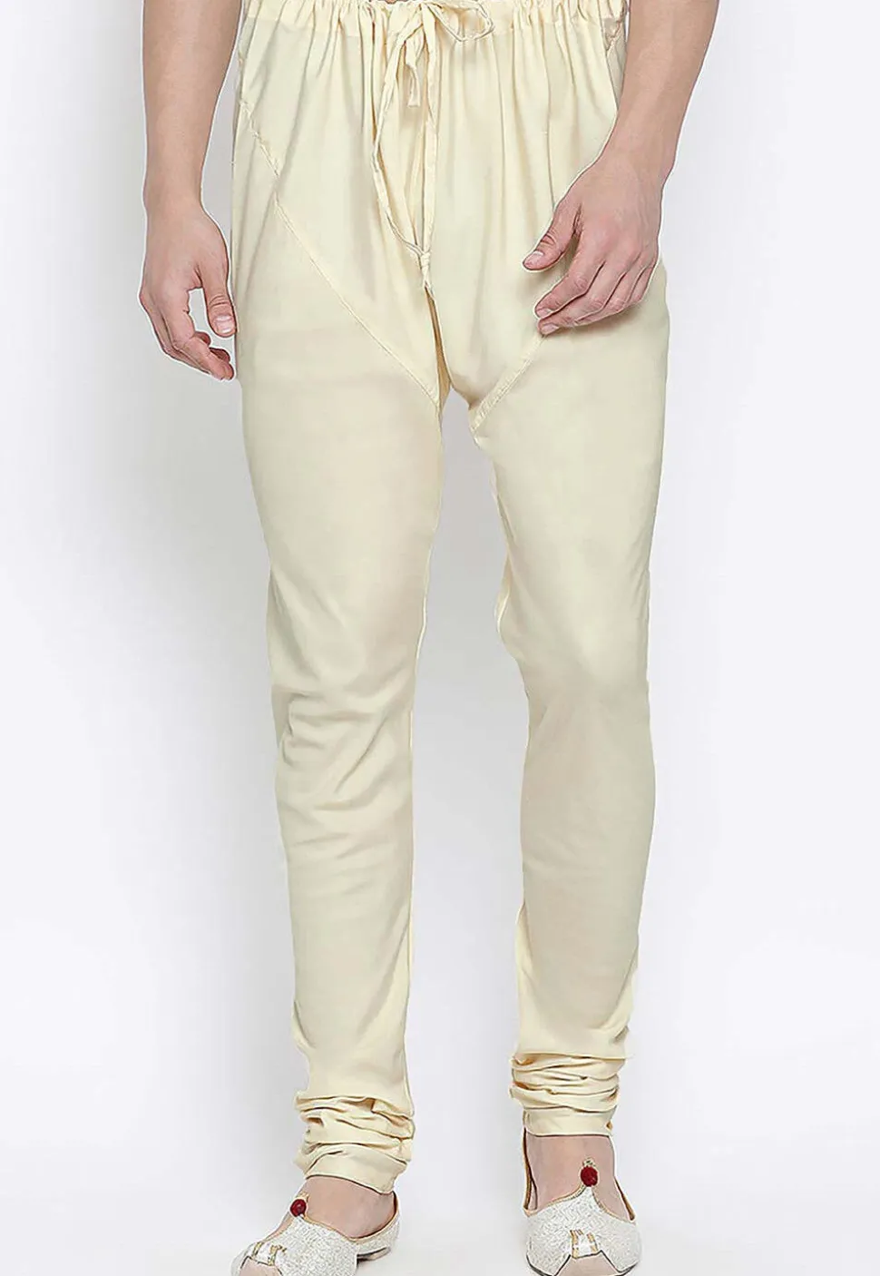 Solid Color Cotton Churidar in Off White