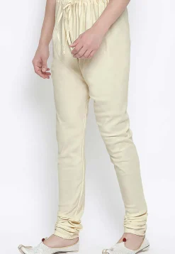 Solid Color Cotton Churidar in Off White