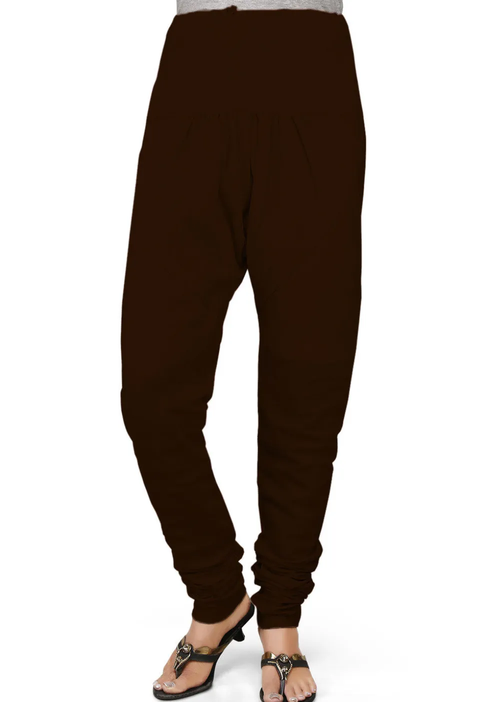 Solid Color Cotton Churidar in Dark Brown
