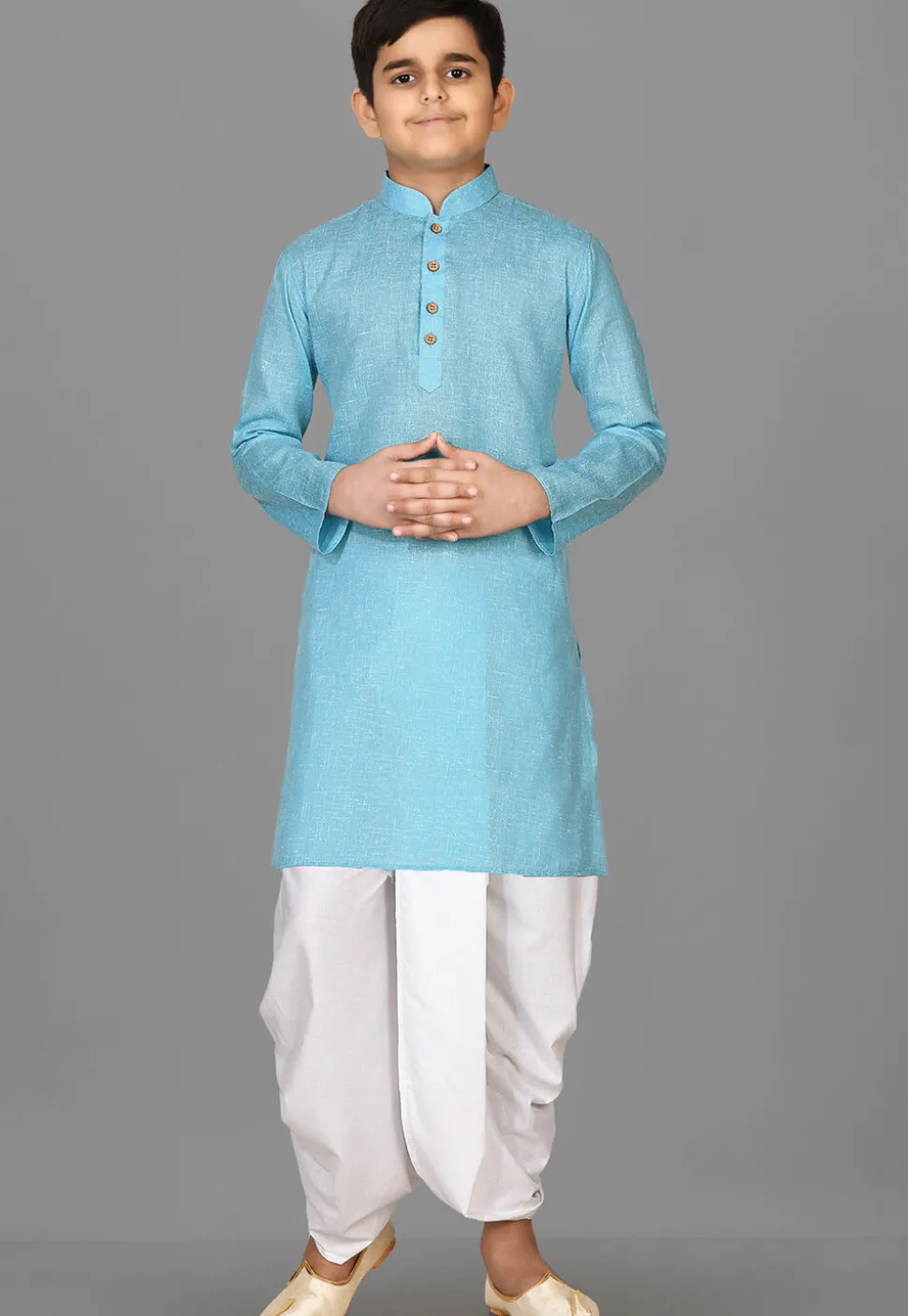 Solid Color Cotton Dhoti Kurta in Sky Blue