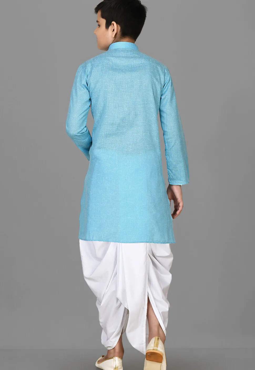 Solid Color Cotton Dhoti Kurta in Sky Blue