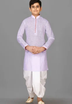 Solid Color Cotton Dhoti Kurta in Light Purple