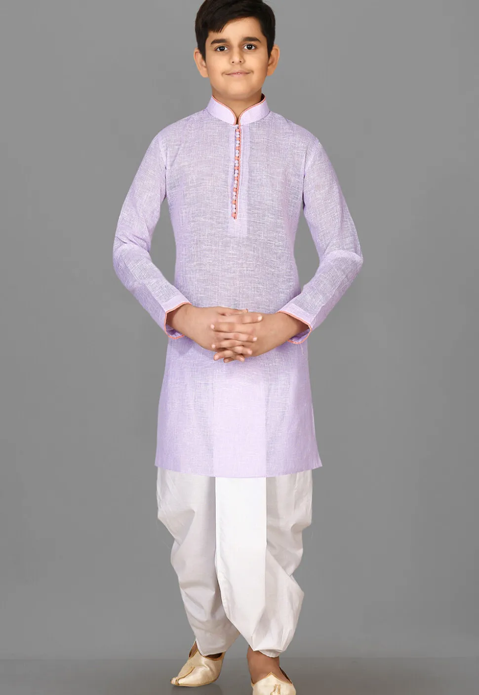 Solid Color Cotton Dhoti Kurta in Light Purple