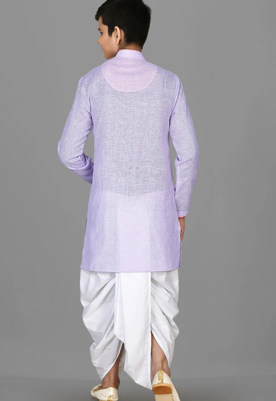 Solid Color Cotton Dhoti Kurta in Light Purple