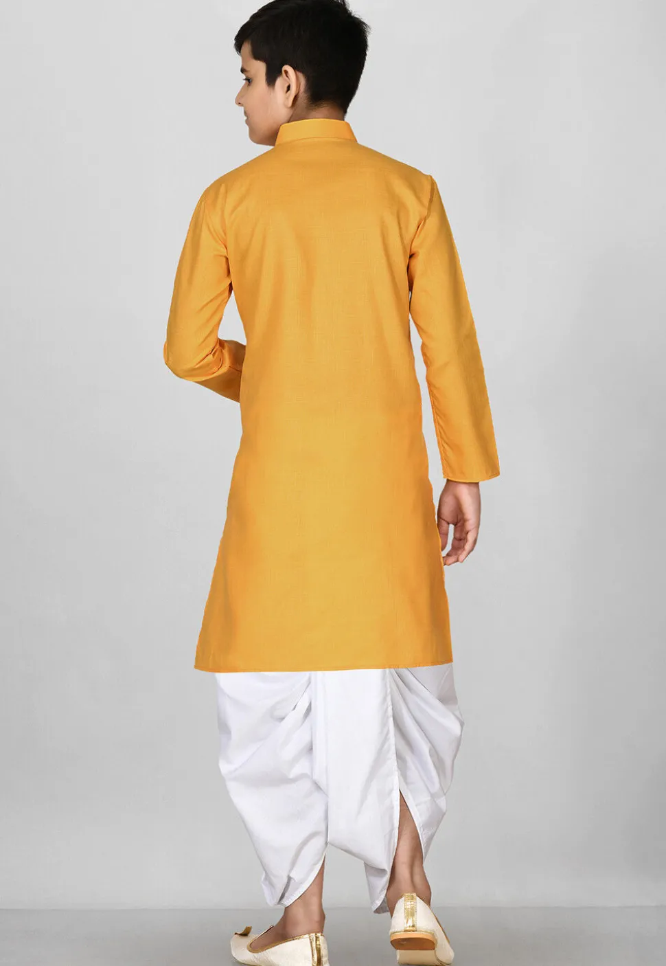 Solid Color Cotton Dhoti Kurta in Mustard