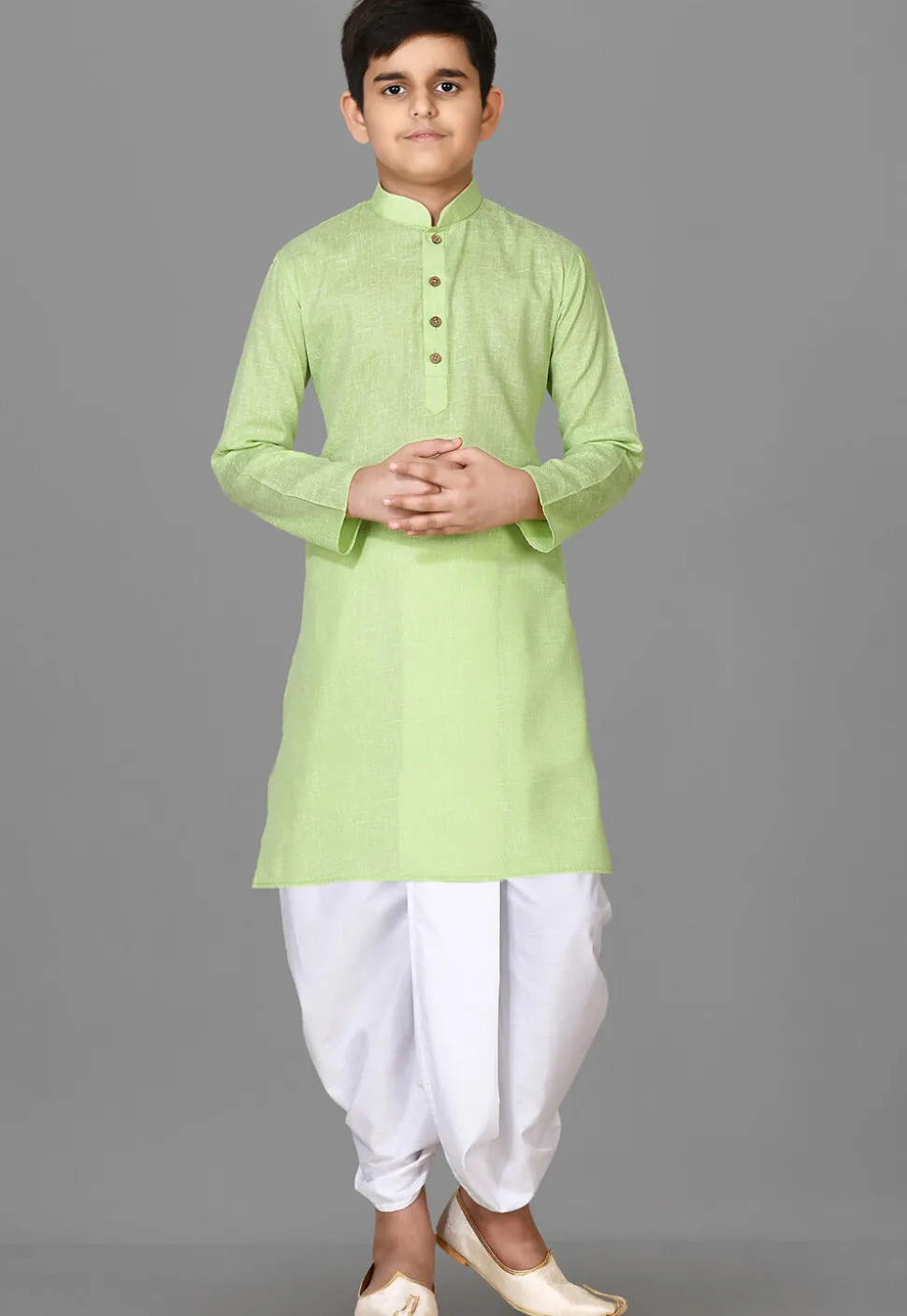 Solid Color Cotton Dhoti Kurta in Light Green