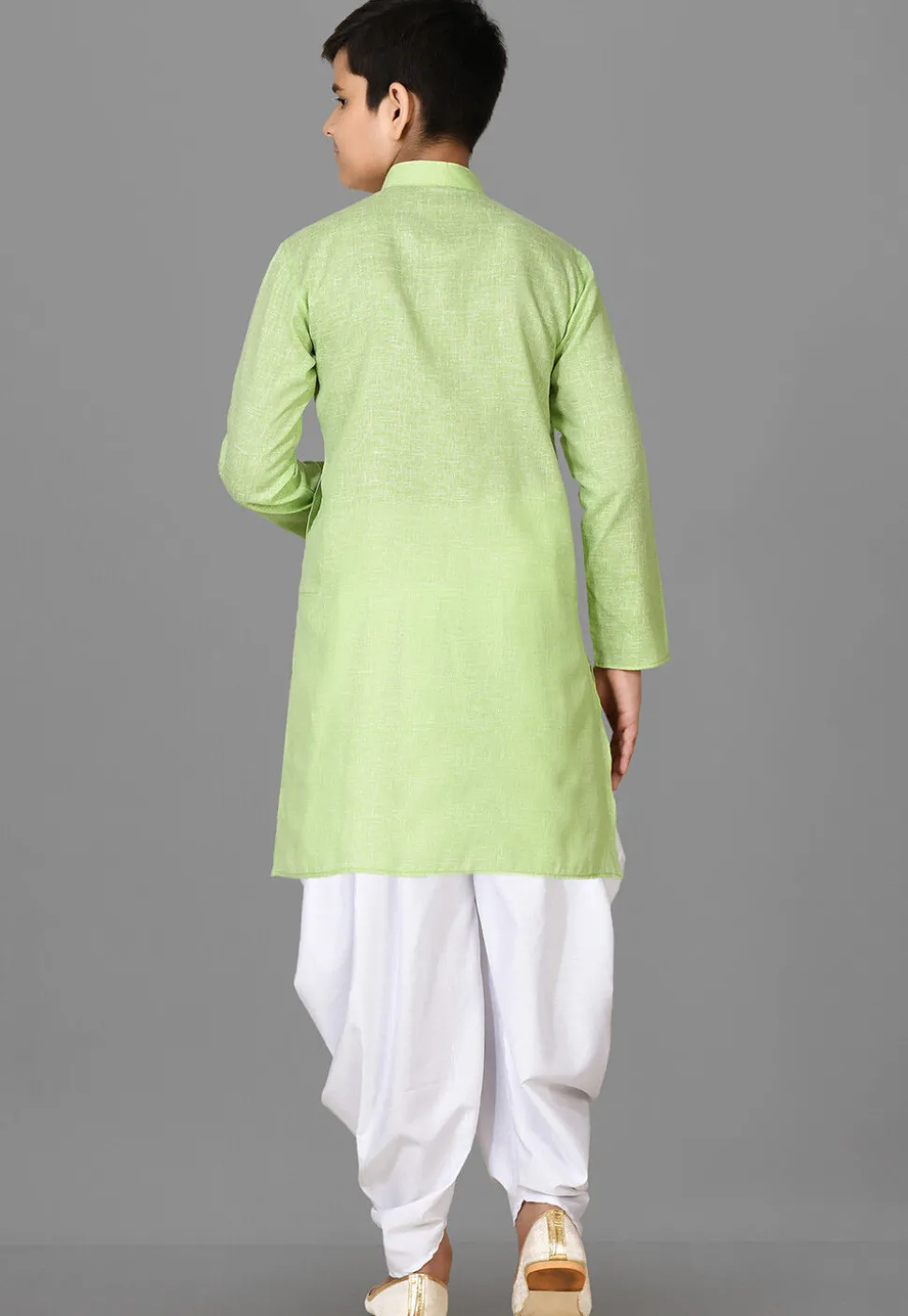 Solid Color Cotton Dhoti Kurta in Light Green