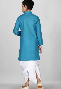 Solid Color Cotton Dhoti Kurta in Blue