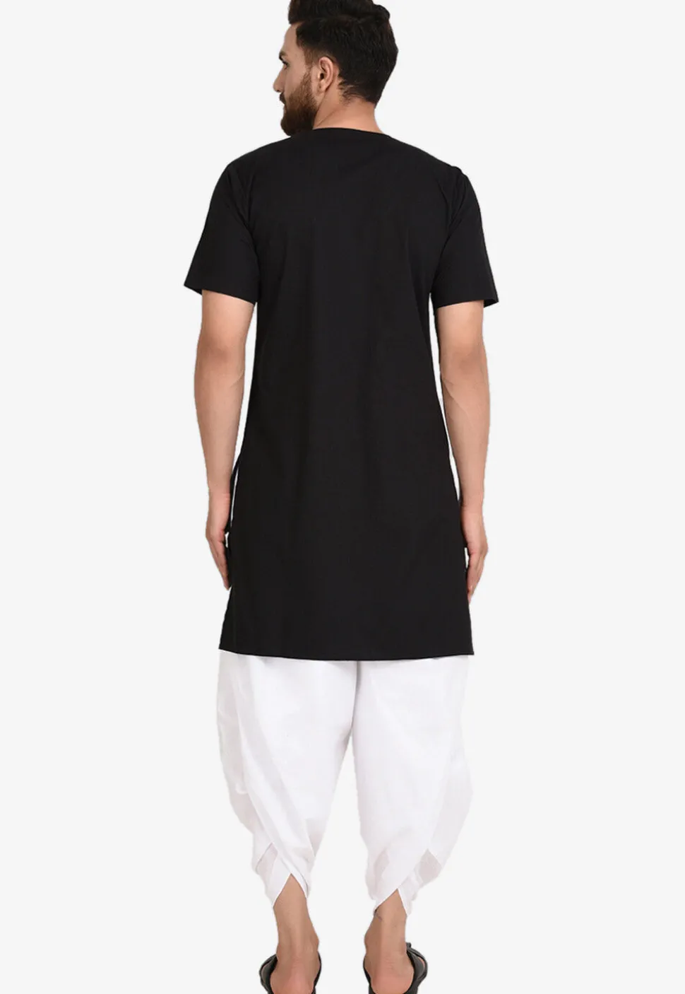Solid Color Cotton Dhoti Kurta in Black