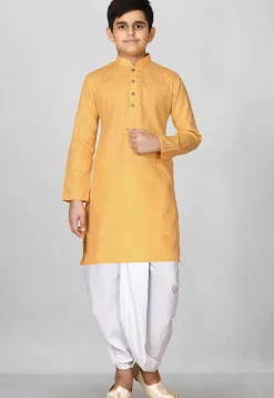 Solid Color Cotton Dhoti Kurta in Mustard