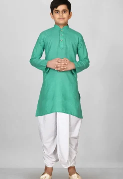 Solid Color Cotton Dhoti Kurta in Light Teal Green
