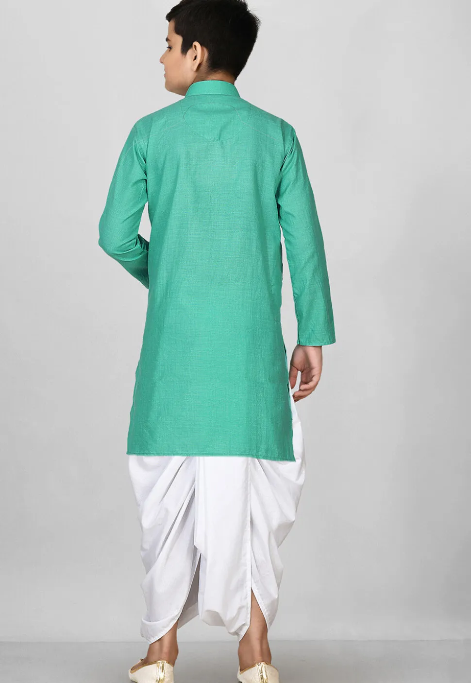 Solid Color Cotton Dhoti Kurta in Light Teal Green