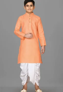 Solid Color Cotton Dhoti Kurta in Peach