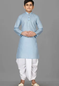 Solid Color Cotton Dhoti Kurta in Light Blue