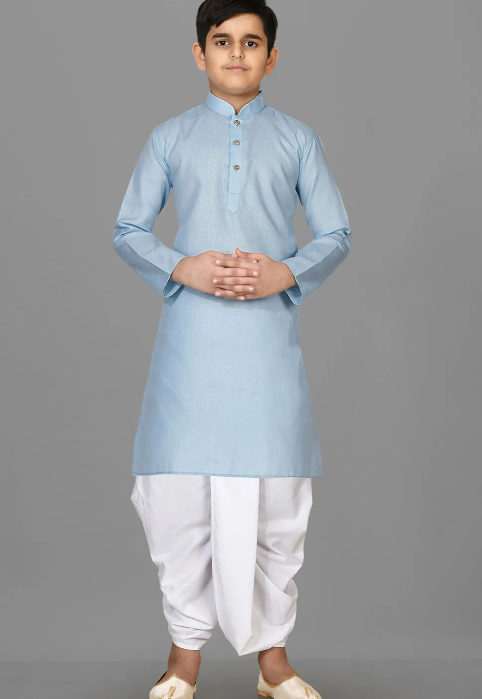 Solid Color Cotton Dhoti Kurta in Light Blue