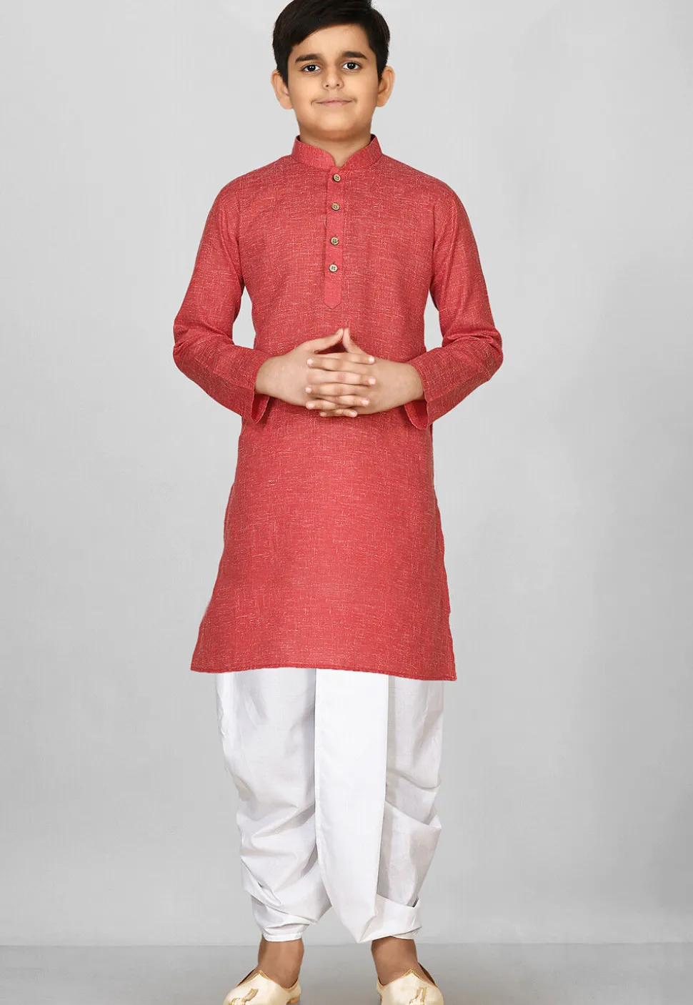 Solid Color Cotton Dhoti Kurta in Red