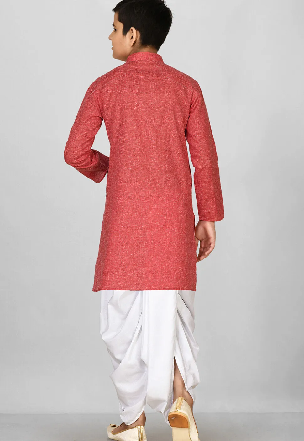 Solid Color Cotton Dhoti Kurta in Red