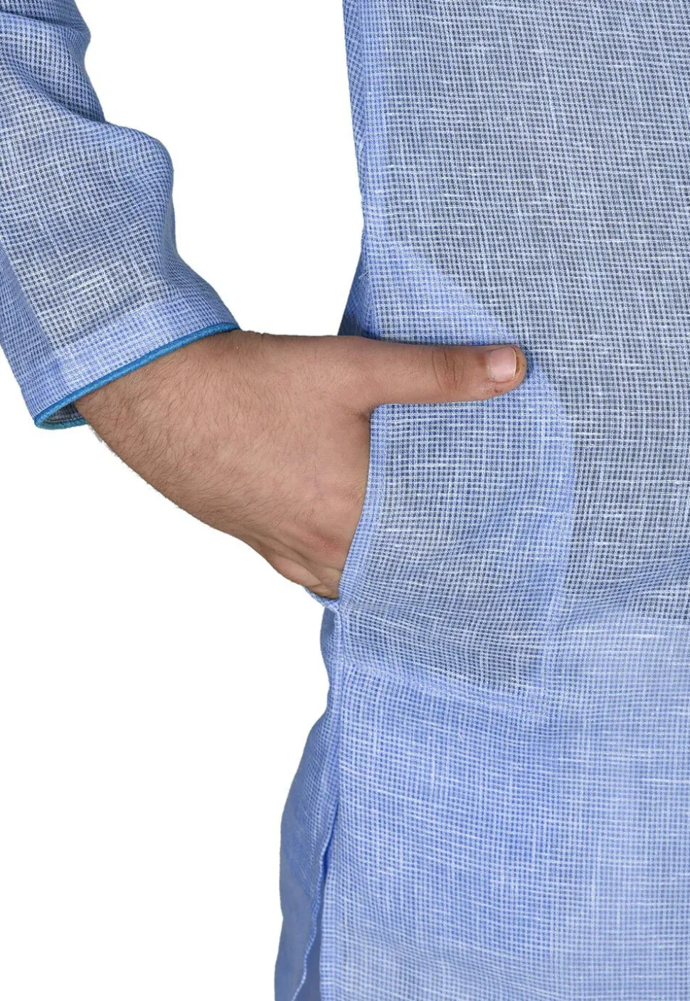 Solid Color Cotton Dhoti Kurta in Light Blue