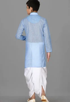 Solid Color Cotton Dhoti Kurta in Light Blue