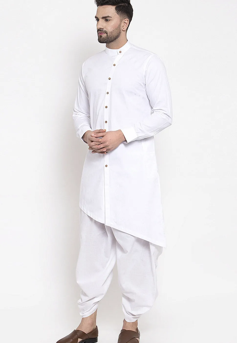 Solid Color Cotton Dhoti Kurta White