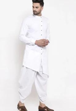 Solid Color Cotton Dhoti Kurta White