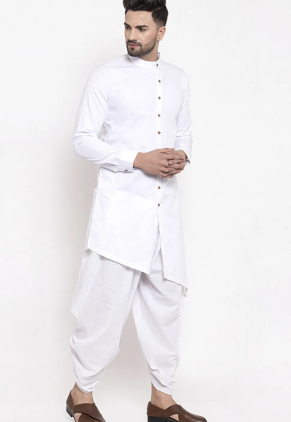 Solid Color Cotton Dhoti Kurta White