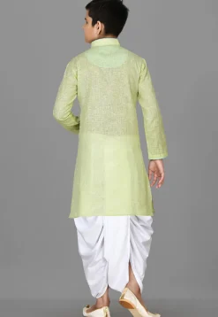 Solid Color Cotton Dhoti Kurta in Light Green