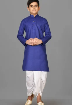 Solid Color Cotton Dhoti Kurta in Royal Blue