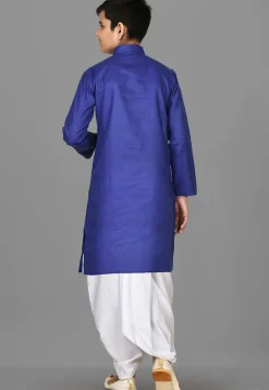 Solid Color Cotton Dhoti Kurta in Royal Blue