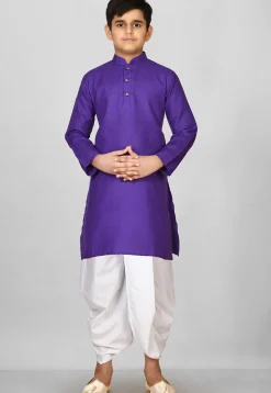 Solid Color Cotton Dhoti Kurta in Violet