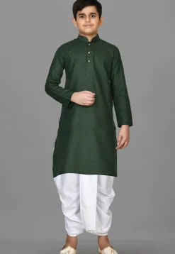 Solid Color Cotton Dhoti Kurta in Dark Green