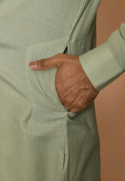 Solid Color Cotton Dhoti Kurta in Pastel Green