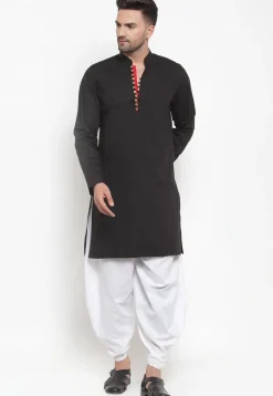 Solid Color Cotton Dhoti Kurta in Black