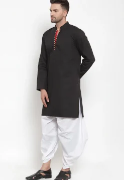 Solid Color Cotton Dhoti Kurta in Black