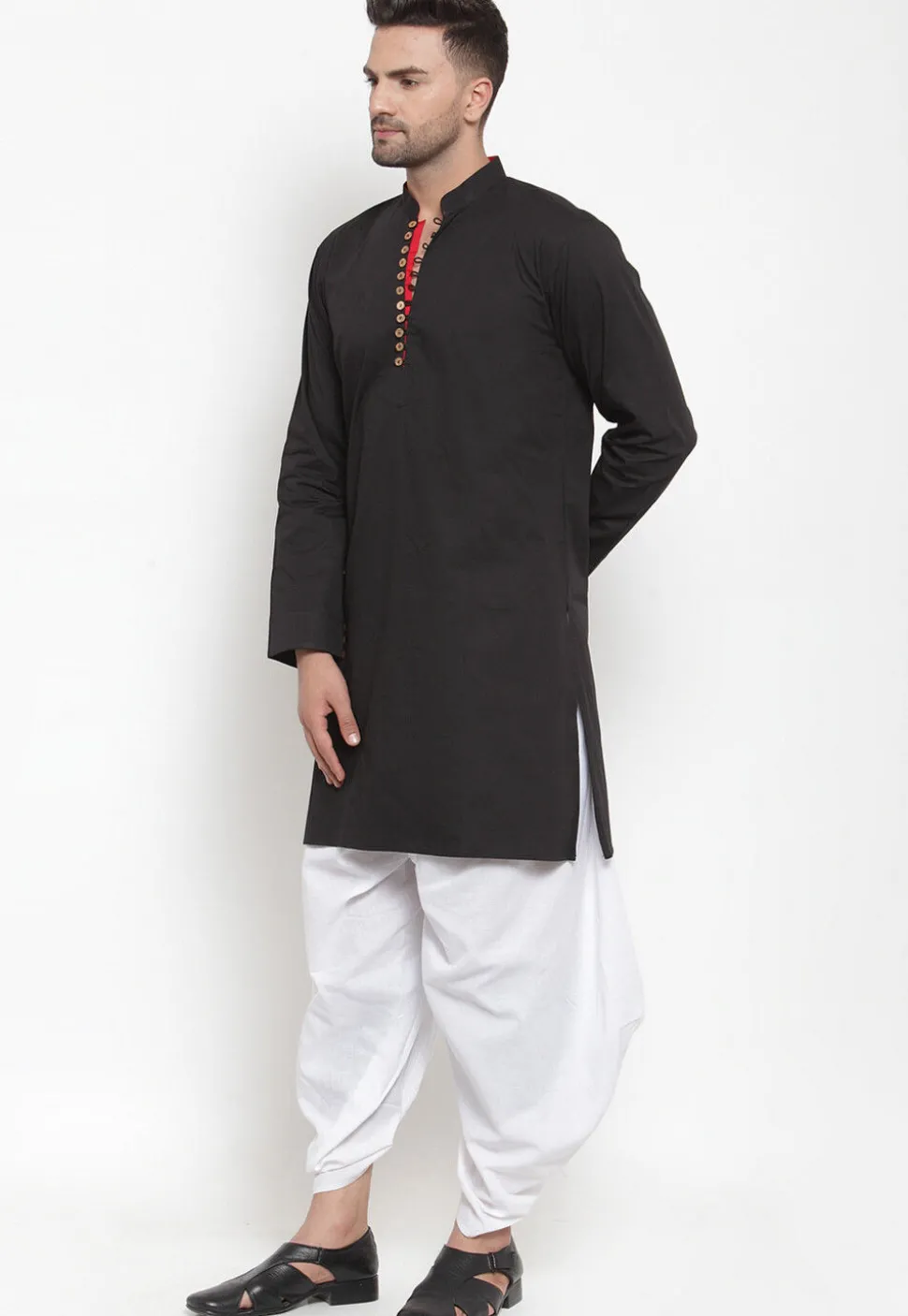 Solid Color Cotton Dhoti Kurta in Black