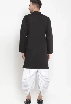 Solid Color Cotton Dhoti Kurta in Black