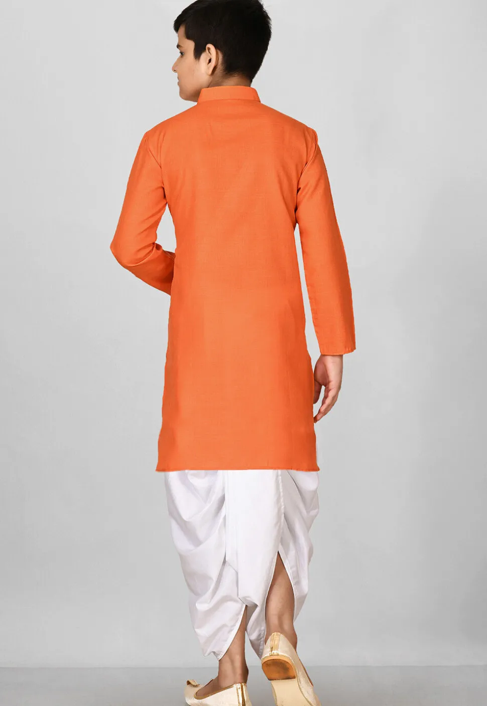 Solid Color Cotton Dhoti Kurta in Orange