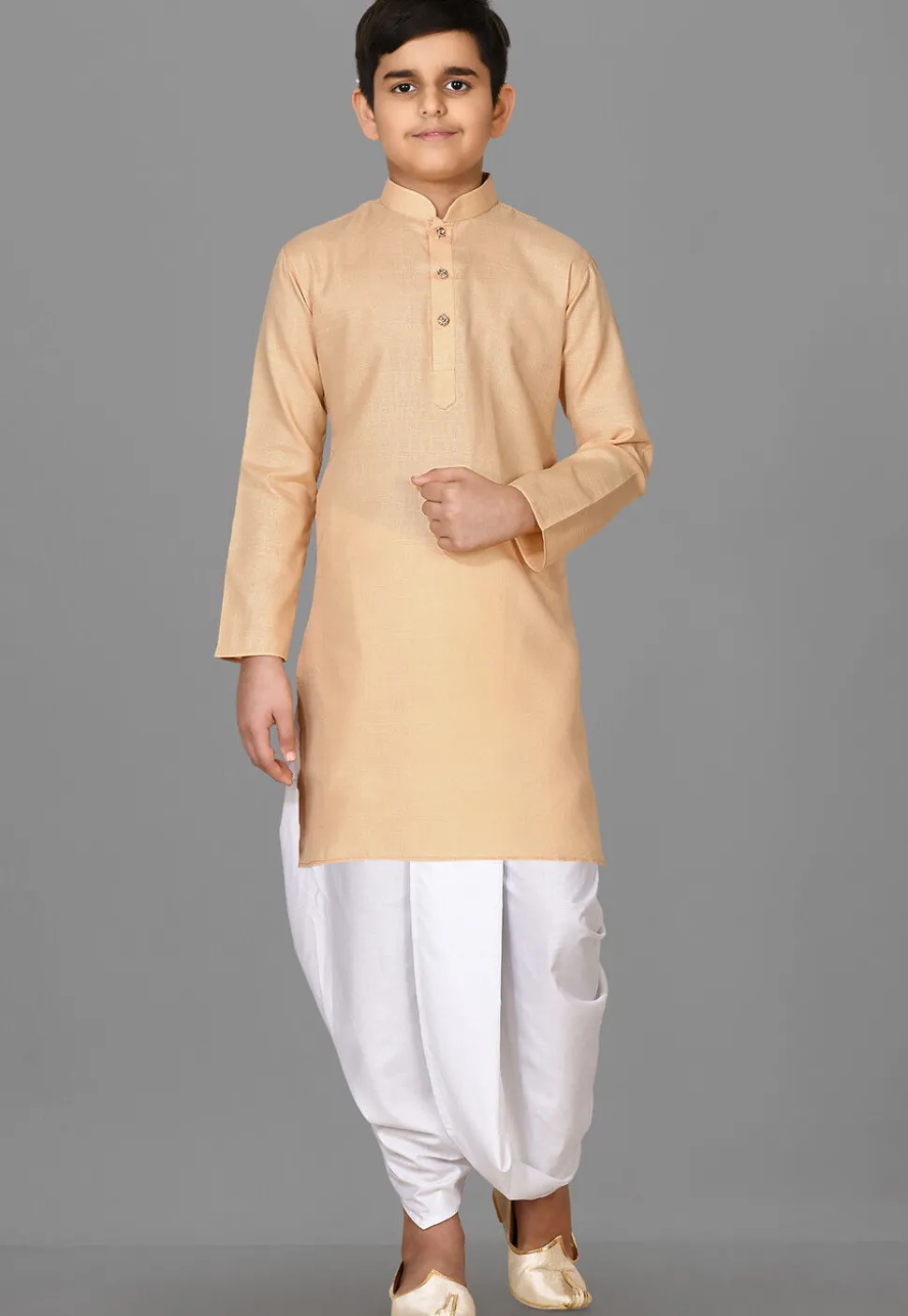 Solid Color Cotton Dhoti Kurta in Beige