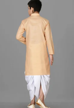 Solid Color Cotton Dhoti Kurta in Beige